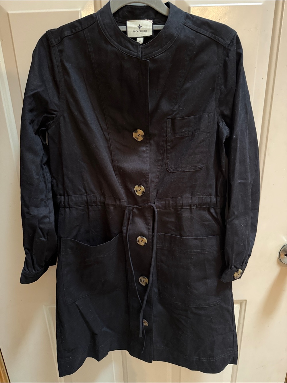 Tuckernuck Black Buttoned Mini Dress with Drawstring